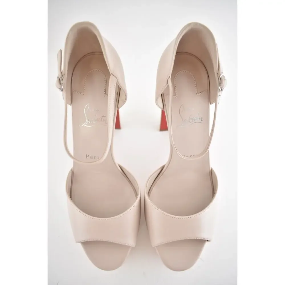 Christian Louboutin Sandaloo 130 Pearl Leather Platform Block Heel Sandal 40
